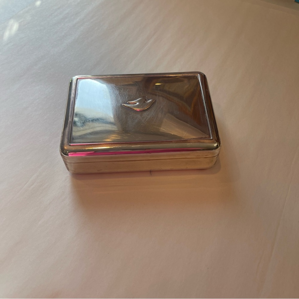 Vtg  Dove Soap Silver Trinket Jewelry Box Blue Velvet Lining